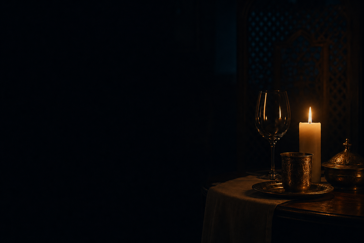 Cinematic interior of the kitchen, charcoal embers under iron karahi pans.